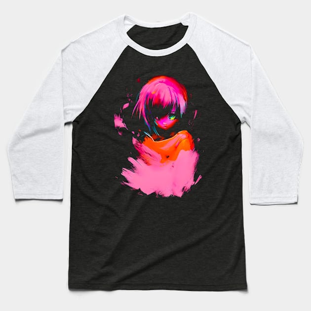 Pink Anime Girl Painting Baseball T-Shirt by Ravenglow